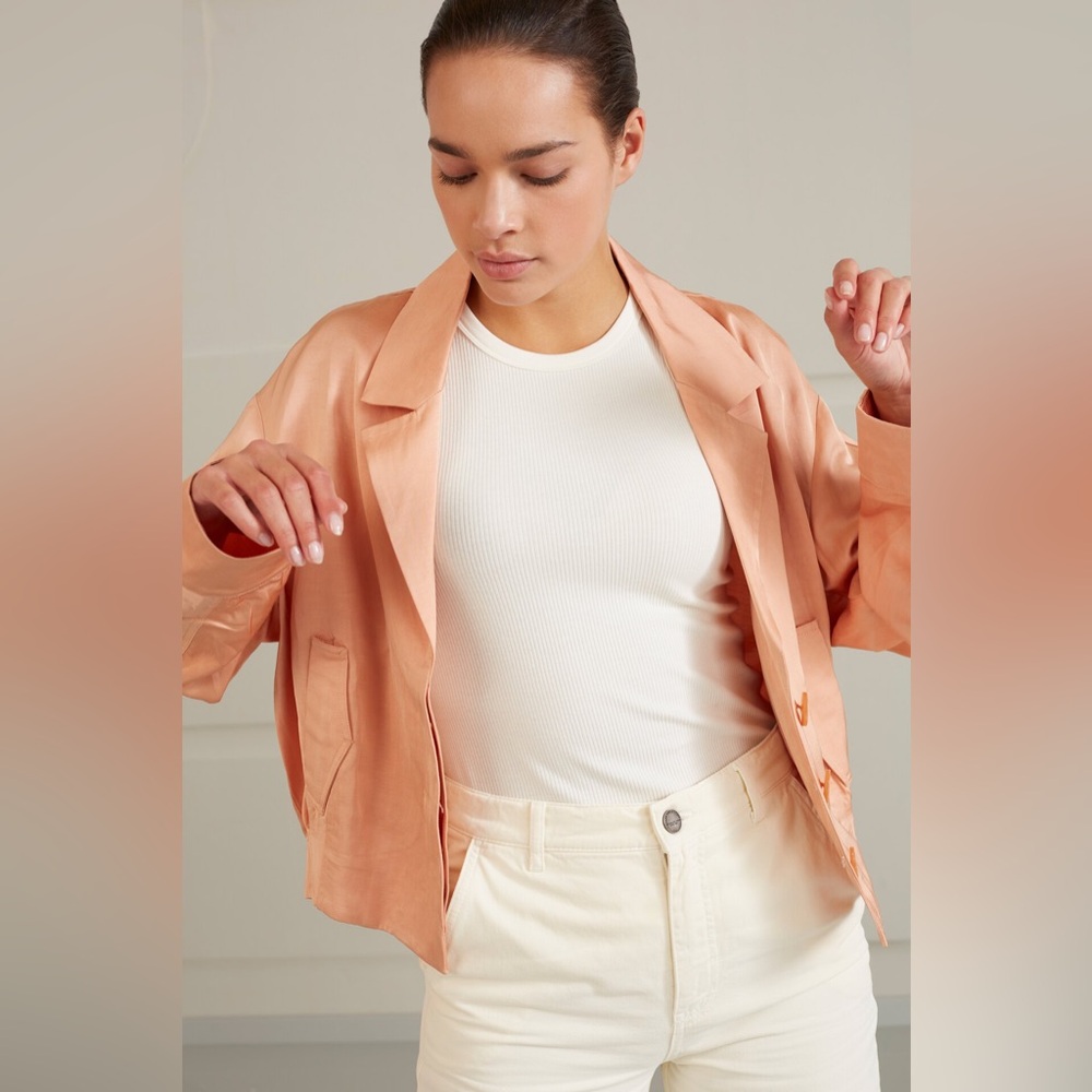 YAYA Satin Short Blouse Jacket Peach Orange Lightweight Blazer Sz EU 40